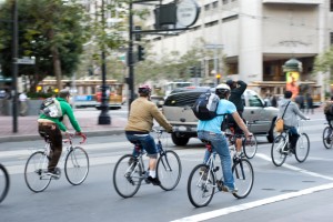 Cyclists biking in the city